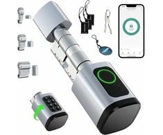 AVATTO išmanioji durų spyna su pirštų atspaudų skaitytuvu, slaptažodžiu ir RFID, valdymas per aplikaciją, reguliuojamas cilindras, sidabrinė, SDL-V1-S60