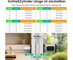 AVATTO išmanusis durų užraktas su pirštų atspaudų skaitytuvu, slaptažodžiu ir IC kortele, Bluetooth, reguliuojama spyna 60-90 mm, SDL-V1-S60