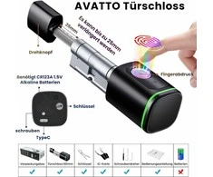 AVATTO išmanusis durų užraktas su pirštų atpažinimu, Bluetooth, Smart Life, 60 mm, SDL-S1-B60