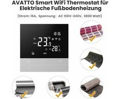 AVATTO išmanusis termostatas elektriniam grindų šildymui, Wi-Fi, programuojamas, LCD, 16 A, WT300-16 A