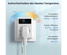 AVATTO išmanusis termostatinis elektros lizdas su Wi-Fi, temperatūros valdymas, 3860 W, suderinamas su Alexa, Google Assistant, baltas, WT580-EU