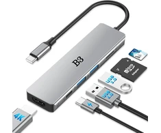 B3 BIGTHREE USB-C šakotuvas 6 viename su 4K HDMI, 55 W PD ir SD/TF kortelių skaitytuvu TC059