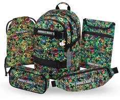 Baagl mokyklinės kuprinės rinkinys vaikams su sportiniu krepšiu ir penalu, ergonomiškas, 25 l, Minecraft Chaos, A-36462