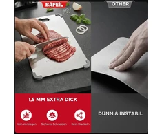Bafeil nerūdijančio plieno pjaustymo lentelė, 1,5 mm, su silikonine kraštine, 3 dalių rinkinys