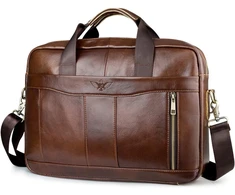 BAGZY natūralios odos vyriška kompiuterio rankinė 15.6" su diržu, 40 × 29 × 9 cm, 2BSTZP=0001=Brown