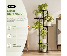 Bamworld 6 lygių kampinis metalinis ir medinis gėlių stovas, rudas, vidaus ir lauko naudojimui