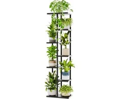 Bamworld 7 pakopų metalinis vazonų stovas su MDF lentynomis, dažytas, juodas