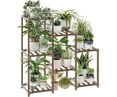 Bamworld medinė augalų lentyna, 7 vazonų laikiklis, karbonizuotas eukaliptas, 81,3 × 30 × 86,4 cm