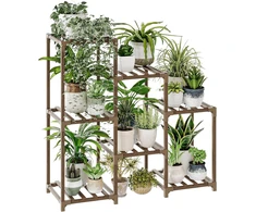 Bamworld medinė augalų lentyna, 7 vazonų laikiklis, karbonizuotas eukaliptas, 81,3 × 30 × 86,4 cm