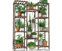 Bamworld medinė kabanti gėlių lentyna, 10 lygių, 76x30x108 cm, eukalipto medis, plst-02U