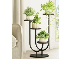 Bamworld metalinis augalų stovas, 4 lygių, matinis juodas, kampinis, MYAU-T06-B
