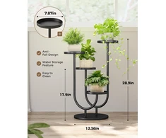 Bamworld metalinis augalų stovas, 4 lygių, matinis juodas, kampinis, MYAU-T06-B
