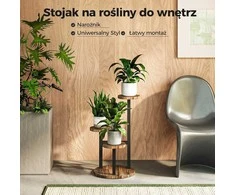 Bamworld trijų lygių kampinis metalinis ir medinis augalų stovas vidaus naudojimui, juodas