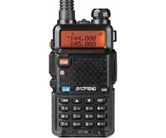 Baofeng dviejų juostų racija su 128 kanalais, 1800 mAh akumuliatoriumi, UHF/VHF 144–146/430–440 MHz, GT-5R