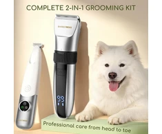 BARBERBOSS gyvūnų kailio kirpimo mašinėlių rinkinys 2 viename, USB, QR-9111
