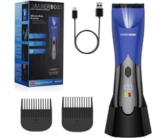 BarberBoss vyrų intymios zonos trimeris, vandeniui atsparus, reguliuojami ilgio nustatymai, QR-2021 A