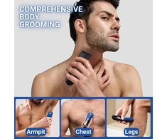 BarberBoss vyrų intymios zonos trimeris, vandeniui atsparus, reguliuojami ilgio nustatymai, QR-2021 A
