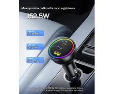 Baseus automobilinis įkroviklis 152.5 W su 2 USB-C, USB-A, RGB ir 100 W USB-C laidu BSCC-ZX-CCL