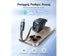 Baseus Enercore USB-C įkroviklis 45 W su ištraukiamu 80 cm USB-C laidu