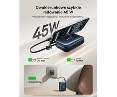Baseus išorinė baterija AC22 Mini 20000 mAh 45 W PD su integruotu USB-C laidu E00294