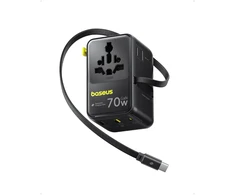 Baseus kelioninis adapteris Enercore 70 W su ištraukiamu USB-C laidu ir 2 AC lizdais
