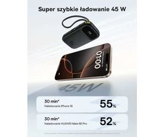 Baseus QPow3 išorinis powerbankas 20000 mAh, 45 W, su įmontuotais USB-C kabeliais
