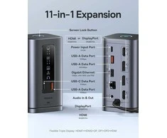 Baseus Spacemate WIN 11‑in‑1 USB‑C dokinė stotelė, 2x HDMI, DP, 100 W PD, 10 Gb/s, pilka