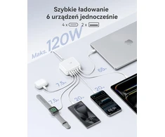 Baseus USB-C 120 W GaN greitojo įkrovimo stotelė su 6 USB jungtimis
