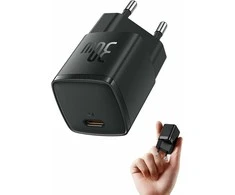 Baseus USB-C sieninis įkroviklis 30 W GaN3, greito krovimo adapteris, juodas