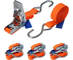 BB Sport tvirtinimo diržai su įtempikliu ir kabliu, oranžiniai, 4 vnt., 4 m, 25 mm, 700 kg