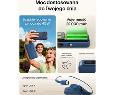 Belkin išorinė baterija 20 000 mAh 45 W su integruotu USB-C kabeliu BPB036hqBL