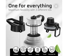 Bemaxx ACTIVE FLASK Nerūdijančio plieno gertuvė su šiaudeliu 950 ml, pilka
