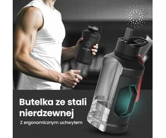 Bemaxx ACTIVE FLASK Nerūdijančio plieno gertuvė su šiaudeliu 2200 ml, juoda