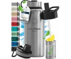 Bemaxx ACTIVE FLASK Nerūdijančio plieno gertuvė su šiaudeliu 950 ml, pilka