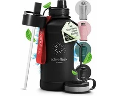 Bemaxx ACTIVE FLASK Nerūdijančio plieno gertuvė su šiaudeliu 2200 ml, juoda
