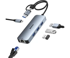 BENFEI USB-C į Gigabit Ethernet adapteris su 3 USB 3.0 jungtimis, 5 Gb/s, 000386grey