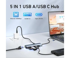 BENFEI USB-C į Gigabit Ethernet adapteris su 3 USB 3.0 jungtimis, 5 Gb/s, 000386grey