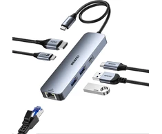 BENFEI USB-C šakotuvas 6 viename su HDMI 4K 60 Hz, 100 W įkrovimu ir Gigabit Ethernet BNF-USBC-0379G