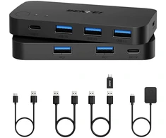 BENFEI USB perjungiklis 2 kompiuteriams su 3 USB 3.0 ir USB-C, 5 Gb/s, 000376black