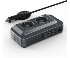 BESTEK automobilinis įtampos keitiklis 12 V į 230 V, 200 W, 2 lizdai ir 4 USB MRI2013NU