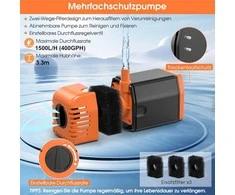 Biling saulės energija varoma fontano pompa su 4 antgaliais, 35 W, 1500 l/h, PY2335WO