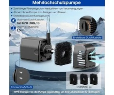 Biling saulės energijos vandens fontano pompa 12 W, 605 l/h, 4 antgaliai, sodo tvenkiniams, PY2312WB