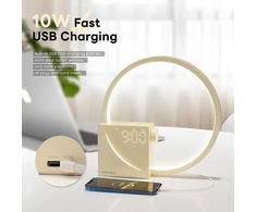 blonbar naktinė LED lempa su žadintuvu, USB 10 W įkrovimu ir lietiminiu valdymu AJ300DBeige