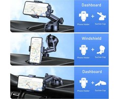 Blukar universalus automobilinis telefono laikiklis, 360° reguliuojamas, prie stiklo ir prietaisų skydelio, juodas