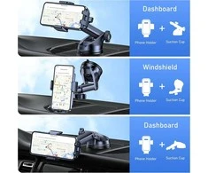 Blukar universalus automobilinis telefono laikiklis, 360° reguliuojamas, prie stiklo ir prietaisų skydelio, juodas