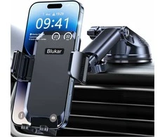 Blukar universalus automobilinis telefono laikiklis, 360° reguliuojamas, prie stiklo ir prietaisų skydelio, juodas