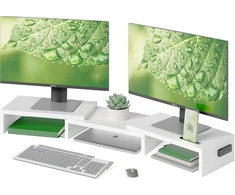BONTEC dvigubas monitorių stovas su telefono laikikliu, reguliuojamas, baltas MTR-S3-WH-FBA