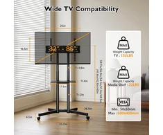 BONTEC mobilus televizoriaus stovas su ratukais 32–85 col. televizoriams, iki 55 kg, FN611-FBA