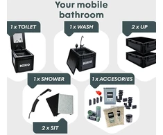 BOXIO mobilus stovyklavimo sanitarinis rinkinys su nešiojamu tualetu ir praustuvu BOX-SAN-2