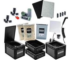 BOXIO mobilus stovyklavimo sanitarinis rinkinys su nešiojamu tualetu ir praustuvu BOX-SAN-2